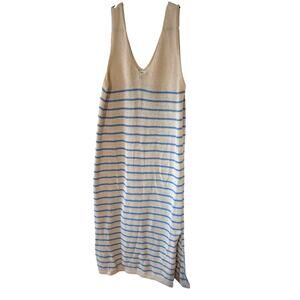 FLORIS Crochet Dress M/L Sleeveless Knee Length Lagenlook Made in Italy Blue